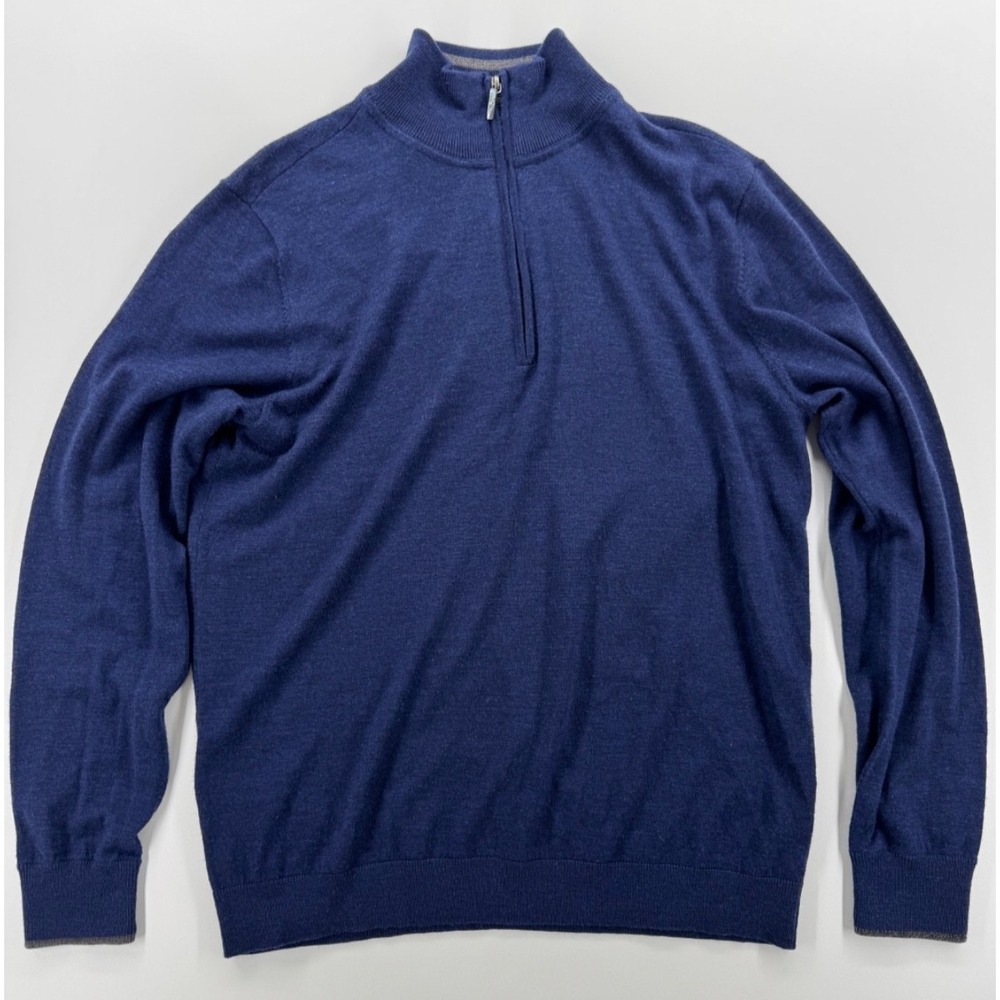 Robert Graham Sweater Mens XL Blue Quarter Zip 100% WOOL Pullover Sophisticated
